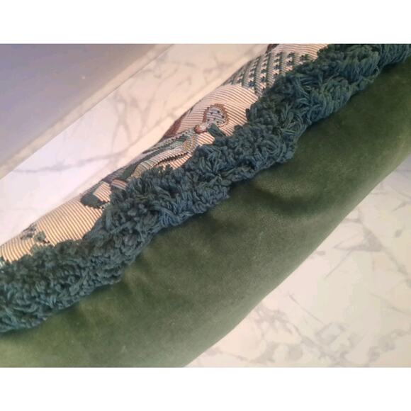 Tapestry Throw Pillow Gardening Spring 22"X12" Green Velvet Back - Picture 6 of 8